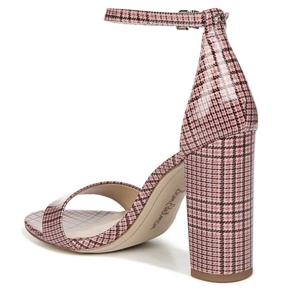 SAM EDELMAN NEW YARO ANKLE STRAP SANDALS HEELS CAMEO PINK PLAID 7 - Picture 2 of 9